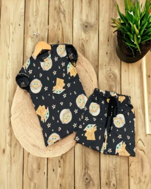 Kids Iridium Black Cartoon Print T-Shirt & Shorts Set – Cotton Casual Wear