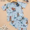 Kids Light Blue with Horse Cartoon Print T-Shirt & Shorts Set – Cotton Casual Wear