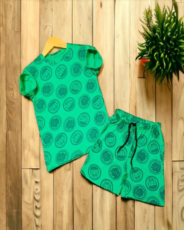 Kids Malachite Green with Hulk Face Print T-Shirt & Shorts Set – Cotton Casual Wear