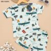 Kids Menta Green with Boat Print T-Shirt & Shorts Set – Cotton Casual Wear