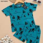 Kids Mint Blue with Gorilla Print T-Shirt & Shorts Set – Cotton Casual Wear