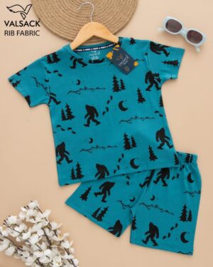 Kids Mint Blue with Gorilla Print T-Shirt & Shorts Set – Cotton Casual Wear