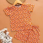 Kids Orange with Football Print T-Shirt & Shorts Set – Cotton Casual Wear