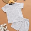 Kids Pastel Gray with Elephant Print T-Shirt & Shorts Set – Cotton Casual Wear