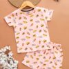 Kids Peach Checked with Junk Food Print T-Shirt & Shorts Set – Cotton Casual Wear