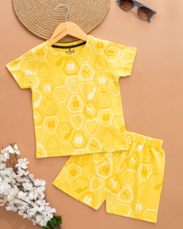 Kids Royal Yellow Printed T-Shirt & Shorts Set – Cotton Casual Wear