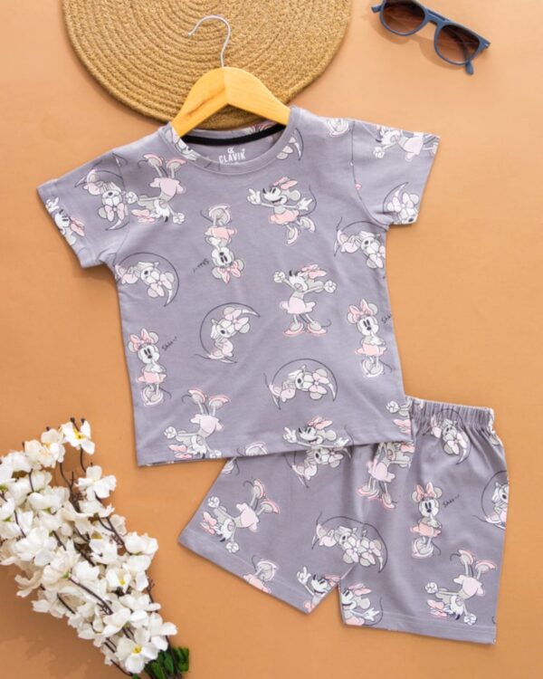 Kids Smoke Gray with Micky Print T-Shirt & Shorts Set – Cotton Casual Wear