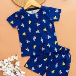 Kids Stratos Blue with Birds Print T-Shirt & Shorts Set – Cotton Casual Wear