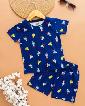 Kids Stratos Blue with Birds Print T-Shirt & Shorts Set – Cotton Casual Wear