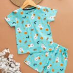 Kids Tiffany Blue Printed T-Shirt & Shorts Set – Cotton Casual Wear