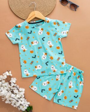 Kids Tiffany Blue Printed T-Shirt & Shorts Set – Cotton Casual Wear