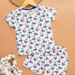 Kids White with Aircraft Print T-Shirt & Shorts Set – Cotton Casual Wear