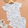 Kids White with Dino Print T-Shirt & Shorts Set – Cotton Casual Wear