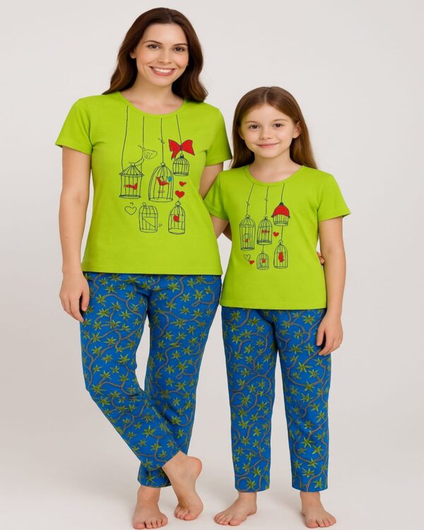 Little Birdcages Green Mom-Daughter Pyjama Set