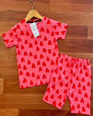 Lovely Red Hearts Kids Casual Outfit Co-ord Shorts Set