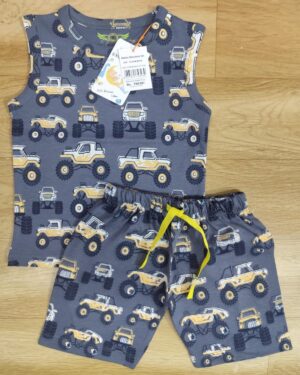 Monster Truck Adventure Sleeveless Co-ord Set – Grey Off-Road Vehicle Print