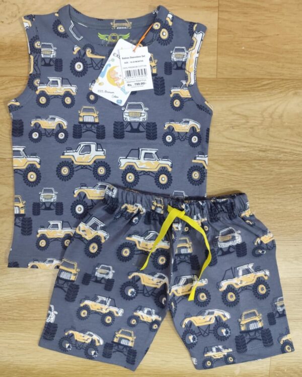 Monster Truck Adventure Sleeveless Co-ord Set – Grey Off-Road Vehicle Print