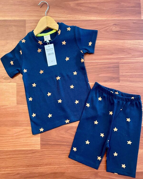 Navy Blue Starry Stars Kids Casual Outfit Co-ord Shorts Set