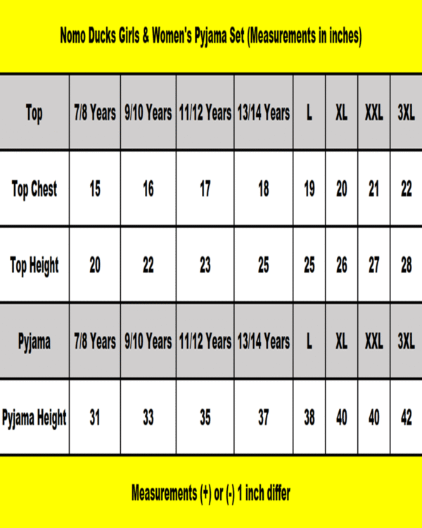 Nomo Ducks Size Chart