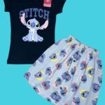 Pale Blue Birdie Design Navy Blue Girls Cotton T-Shirt & Skirt Set