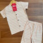 Pastel Peachy Checks Kids Casual Front Open Co-ord Shorts Set