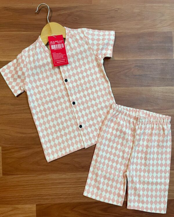 Pastel Peachy Checks Kids Casual Front Open Co-ord Shorts Set