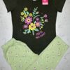 Perfectly Floral Confidence Girls’ Pyjama Set – Dark Seaweed Green T-Shirt & Pastel Green Printed Pyjama