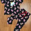 Pink & Red Cartoon Print Black Kids Casual Co-ord Pant Set