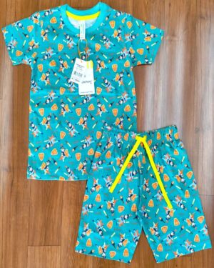Pizza Party Power Set – Teal T-Shirt & Shorts with Cartoon Pizza and Hero Print