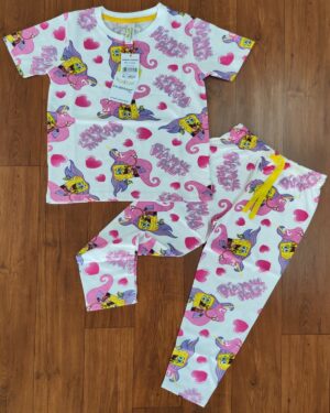 Playful Pals Cartoon Print White Kids Casual Co-ord Pant Set