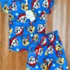 Puppy Patrol Playtime Set – Blue T-Shirt & Shorts with Cartoon Puppy Faces Print