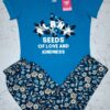 Seeds of Kindness Floral Girls’ Pyjama Set – Jade Blue T-Shirt & Black Printed Pyjama