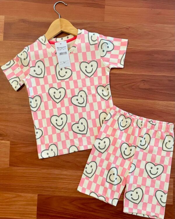 Smiley Hearts Pink Checks Kids Everyday Wear Co-ord Shorts Set