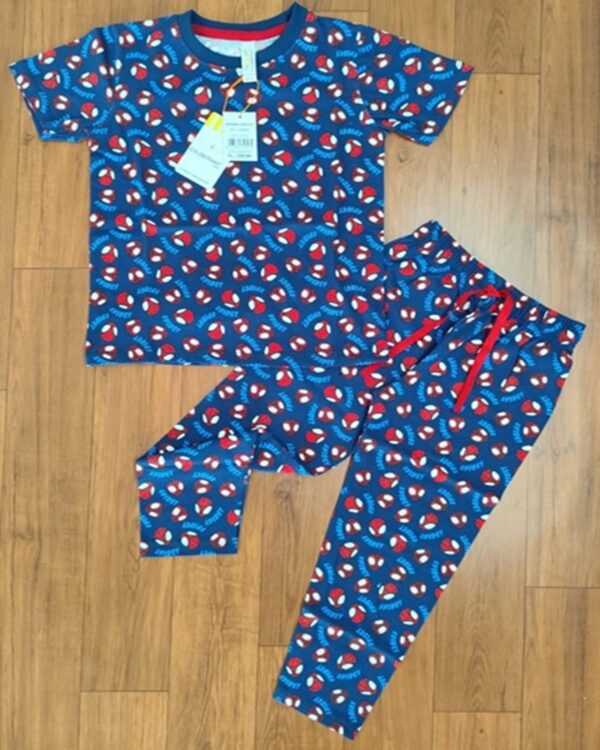 Spiderman Head Print Dark Royal Blue Kids Casual Co-ord Pant Set