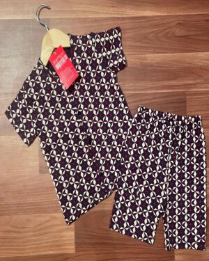 Starry Geo Print Navy Kids Front Open Co-ord Shorts Set