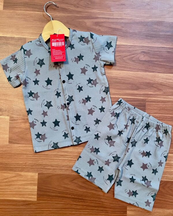 Starry Grey Print Kids Front Open Casual Co-ord Shorts Set