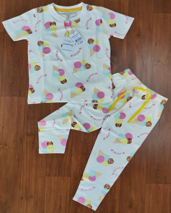 Waffy Cone Animal Print Half White Kids Casual Co-ord Pant Set