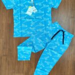 White Dinosaur Print Sky Blue Kids Casual Co-ord Pant Set