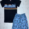 Beach Express Black Train Tee & Sky Blue Boss Shorts