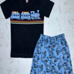 Beach Express Black Train Tee & Sky Blue Boss Shorts