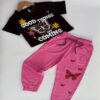 Berry Bliss Butterfly Dark Coffee Brown Crop Top & Pink Joggers Set