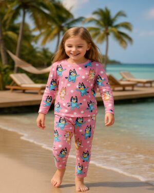 Bluey Polka Party Blush Pink Kids Co-ord Set – Full Sleeve T-Shirt & Pyjama