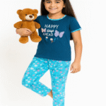 Butterfly Bloom Persian Green Piped T-Shirt & Tiffany Blue Floral Print Pyjama Set