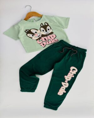 Chip & Dale Forest Duo Tea Green Crop Top & Dartmouth Green Joggers Set