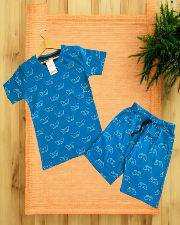 Cool Cat Vibes Dark Sea Blue Boys Co-ord Shorts Set