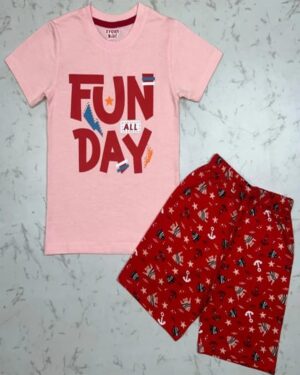 Coral Pink Funday Red Anchor Print Shorts Set