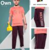 Coral Wave Peachy Collar T-Shirt & Aubergine Athletic Full Pant Set