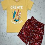 Creative Crew Yellow Artist Tee & Maroon Scribble Shorts