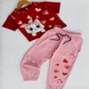 Cute Kitty Love Neon Red Heart Crop Top & Light Red Joggers Set
