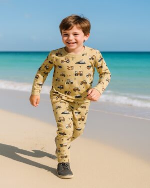 Dig & Roll Adventure Vanilla White Construction Kids Co-ord Set – Full Sleeve T-Shirt & Pyjama